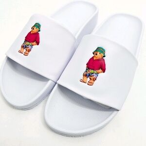 Polo Ralph Lauren Cayson Bear White Slides Size 12